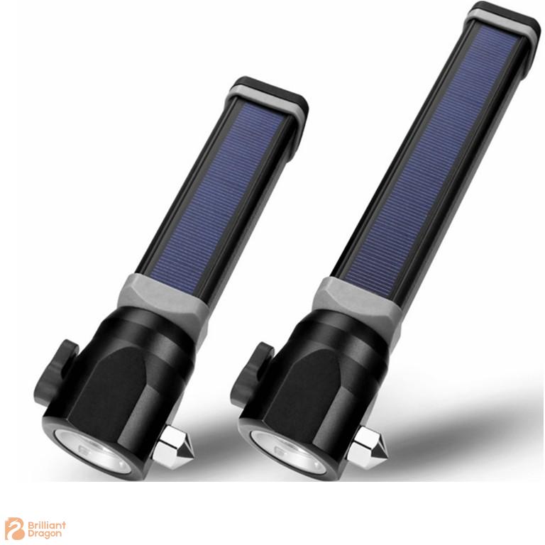LED Multifunction Solar Flashlight with Safety Hammer & Belt Cutter