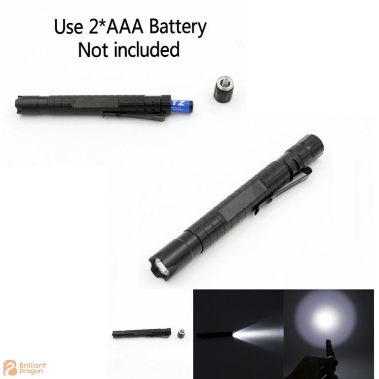 LED Slim Aluminum 2AAA Battery pen light with Clip Waterproof IP67