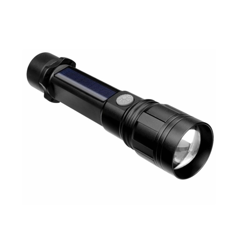 Multifunctional Solar Flashlight with zooming adjustable and compass