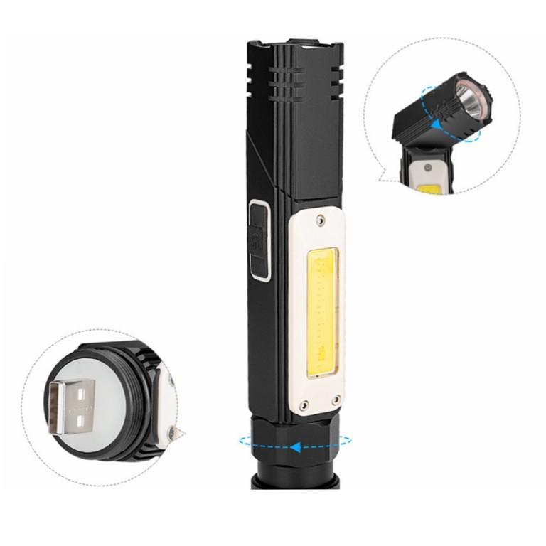 Rechargeable 5W COB Flashlight with Head 180 degree rotate