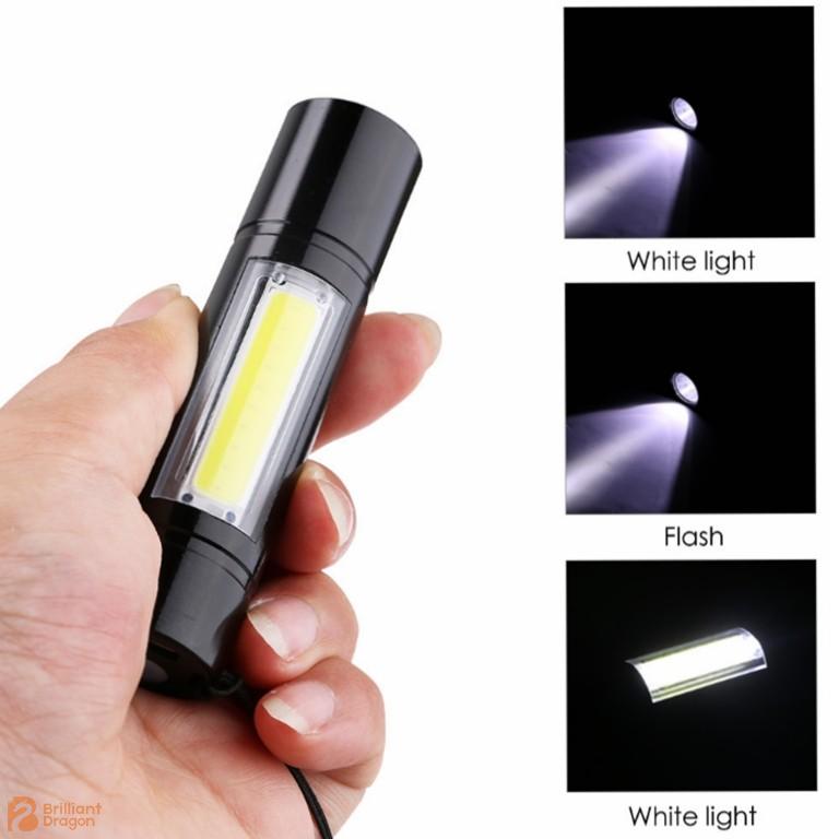 Rechargeable Aluminum COB Flashlight with 3 Working Modes