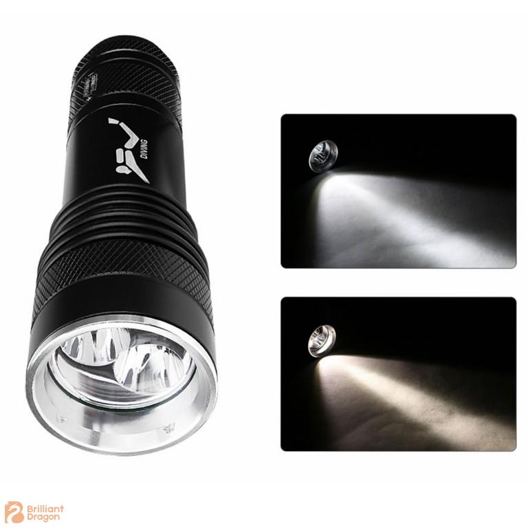 Rechargeable Waterproof IP68 Aluminum Diving Flashlight with Magnet Switch
