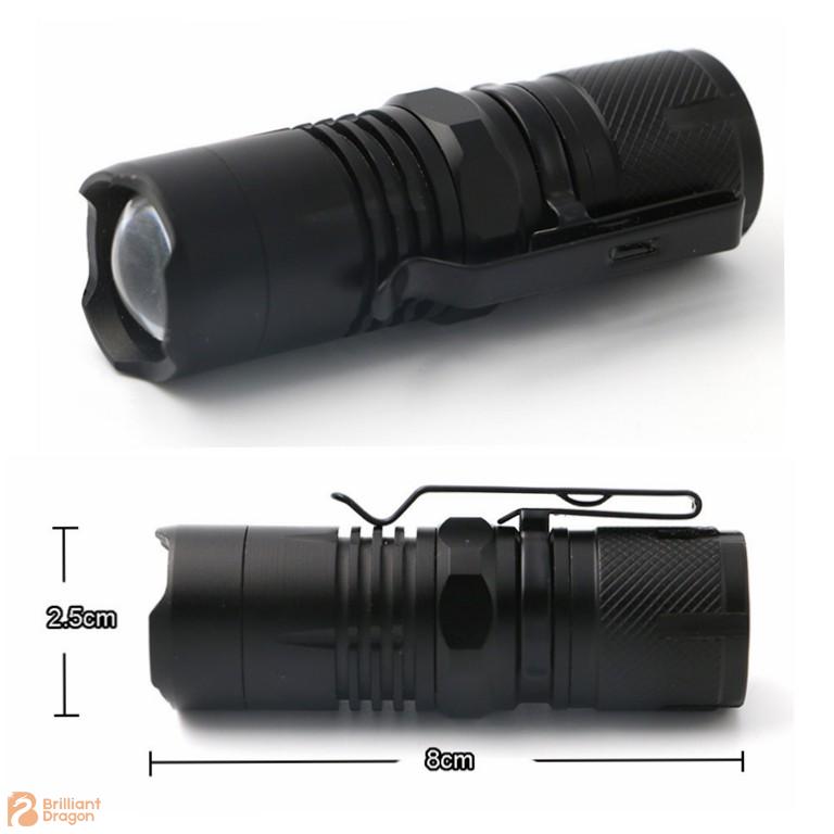 Rechargeable Zoom Adjustable Mini Flashlight with Clip and Magnet