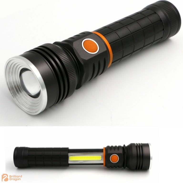 Zooming Adjustable Rechargeable Aluminum XPE and COB Flashlight with Magnet